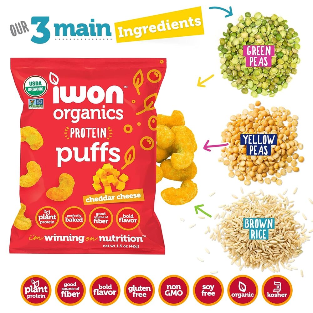 Iwon Organics Protein Puffs  Cheddar Cheese Flavor, Vegan - Image 2