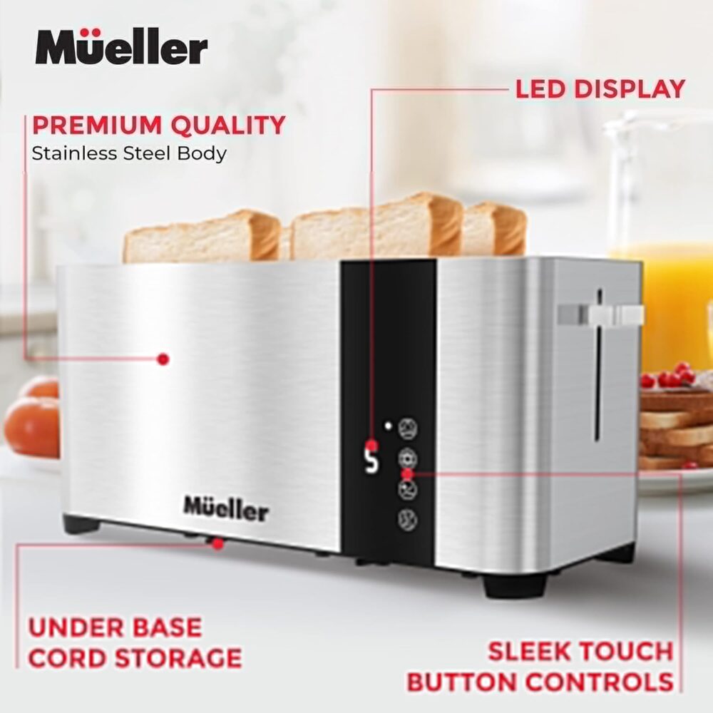 Mueller UltraToast Full Stainless Steel Toaster 4 Slice with Removable Tray - Image 2