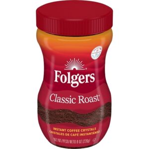 Folgers Classic Roast Caffeinated Instant Coffee Crystals, 8 Ounces, 6 Per Case
