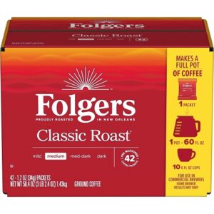 Folgers Caffeine Ground Classic Roast, 1.2 Ounce, 42 Per Case