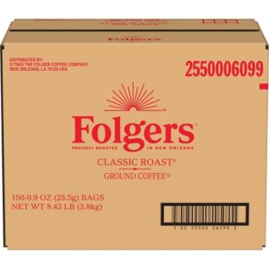 Folgers Caffeinated Fraction Regular Classic Roast Coffee, 0.9 Ounce, 150 Per Case