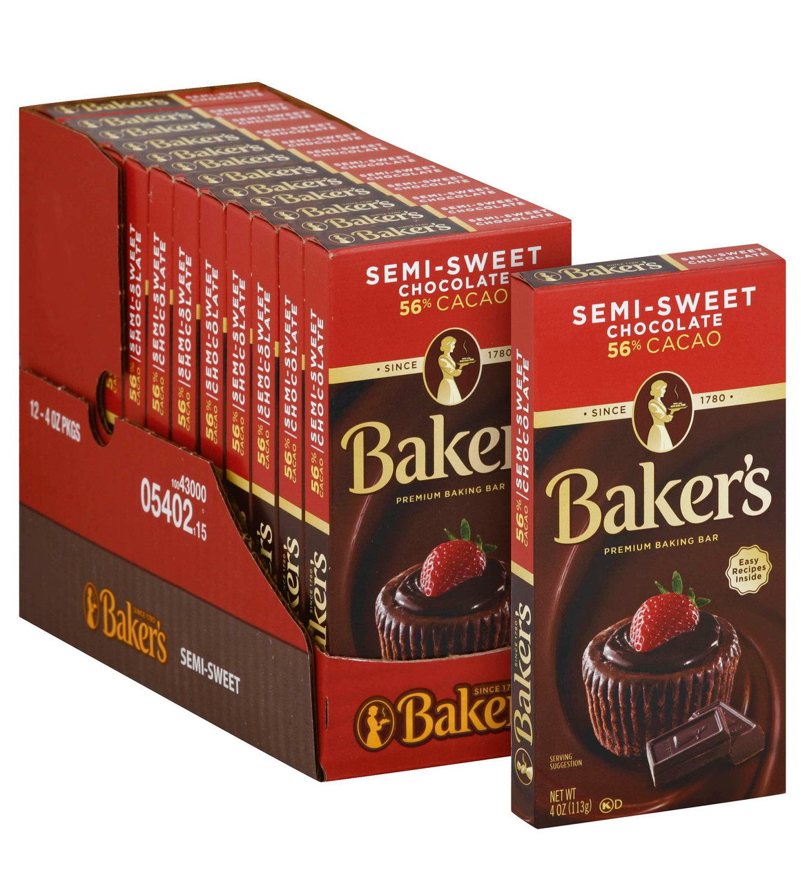 Baker s Semi-Sweet Chocolate Baking Bar 56% Cacao, 4 Ounce, 12 per Case