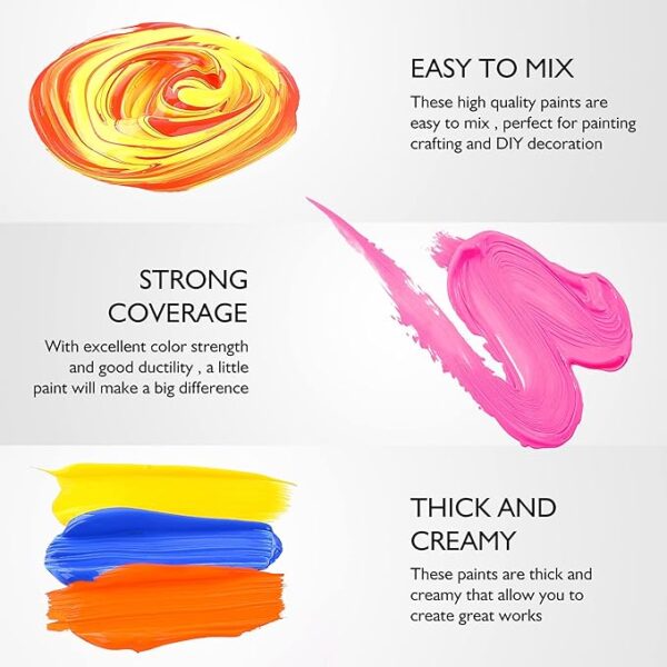 Caliart Acrylic Paint Set With 12 Brushes, 24 Colors - Image 2