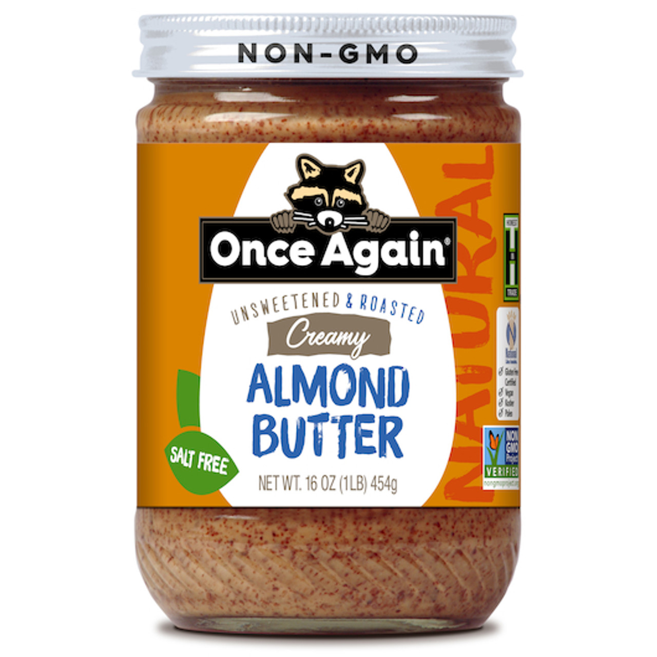 Once Again Creamy Salt Free Natural Almond Butter, Unsweetened and Roasted, 16 Ounce, 6 per Case