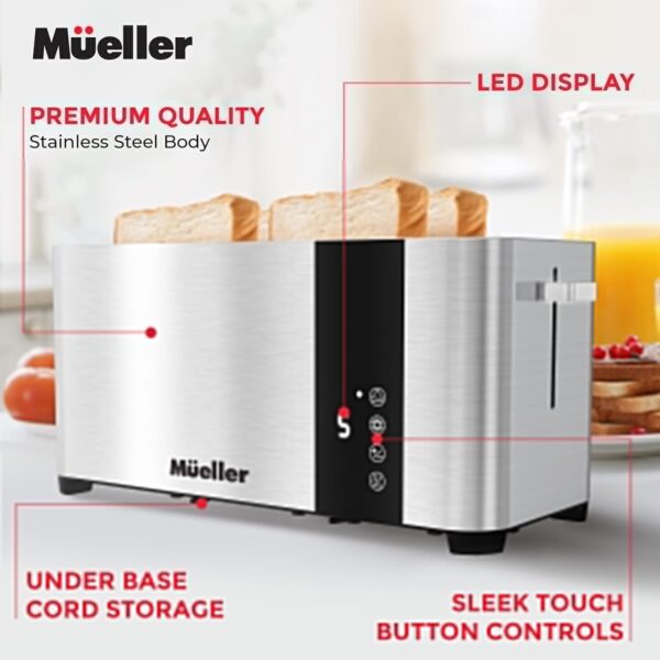 Mueller UltraToast Full Stainless Steel Toaster 4 Slice with Removable Tray - Image 2