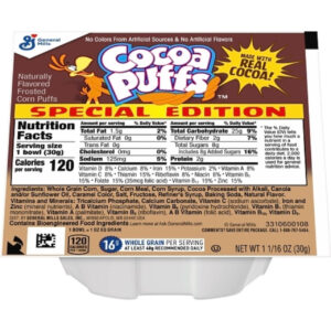 Cocoa Puffs Cereal, 25% Less Sugar, 1.06 oz., 96 per Case