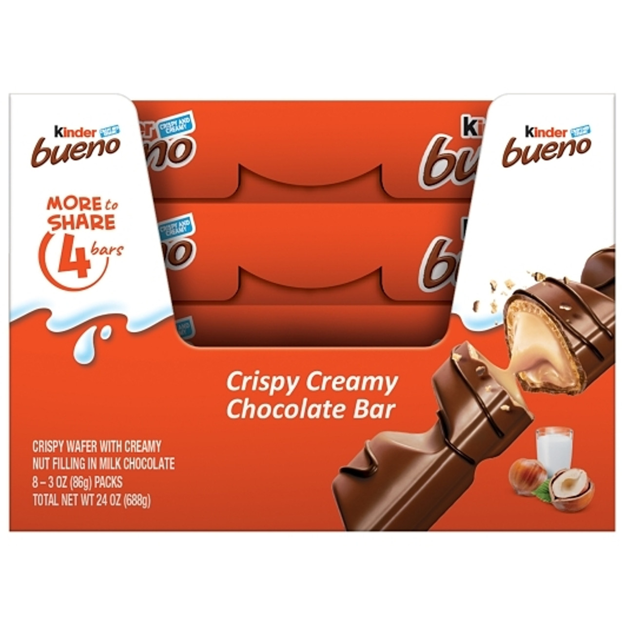 Kinder Bueno Crispy Creamy Chocolate Bar, , 3 Ounce, 8 Per Box, 16 Per Case
