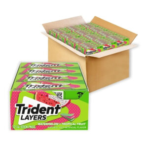 Trident Watermelon And Tropical Fruit Layers Gum, 14 Count, 12 Per Box, 12 Per Case