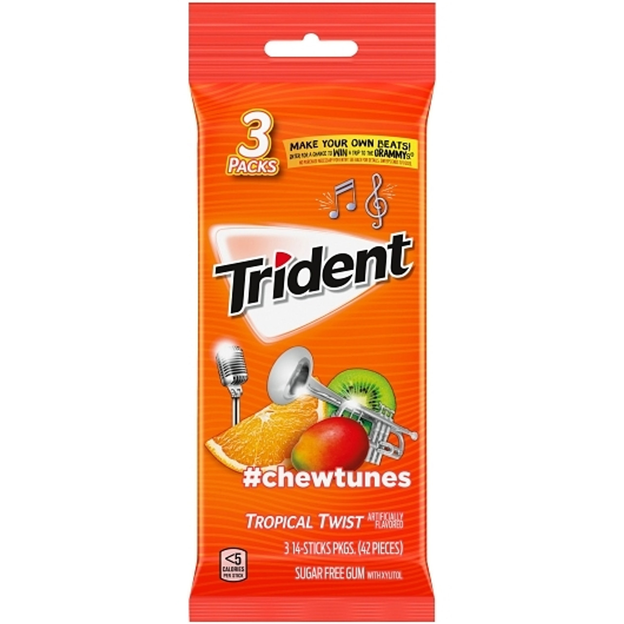 Trident Tropical Twist Sugar Free Gum, 42 Count, 20 Per Case