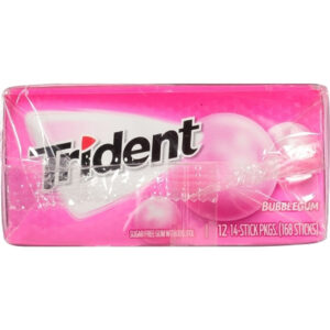 Trident Sugar Free Bubble Gum, 14 Count, 12 Per Box, 12 Per Case