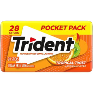 Trident Tropical Twist Sugar Free Gum, 28 Count, 6 Per Box, 8 Per Case