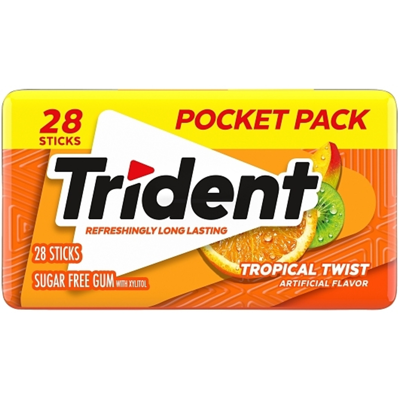 Trident Tropical Twist Sugar Free Gum, 28 Count, 6 Per Box, 8 Per Case
