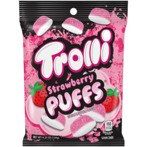 Trolli Puffs Strawberry Gummy Candy Peg Bag, 4.25 Ounce, 12 Per Case