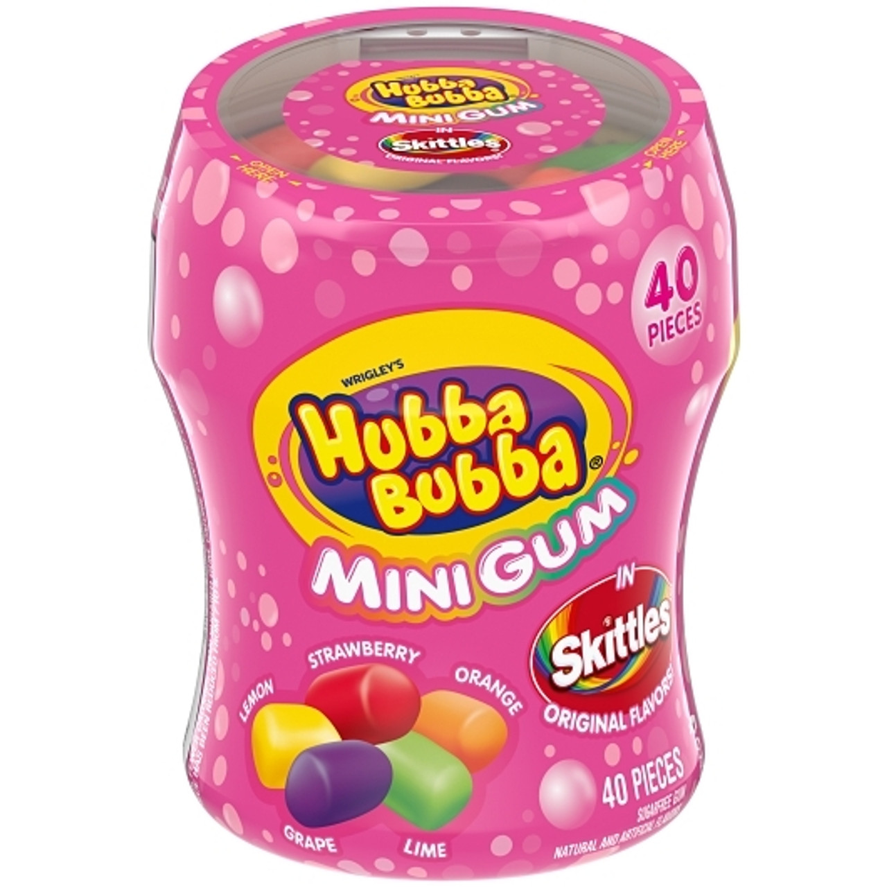 Hubba Bubba Sugar Free Rainbow Gum Bottles Each, 40 Piece, 6 Per Box, 4 Per Case