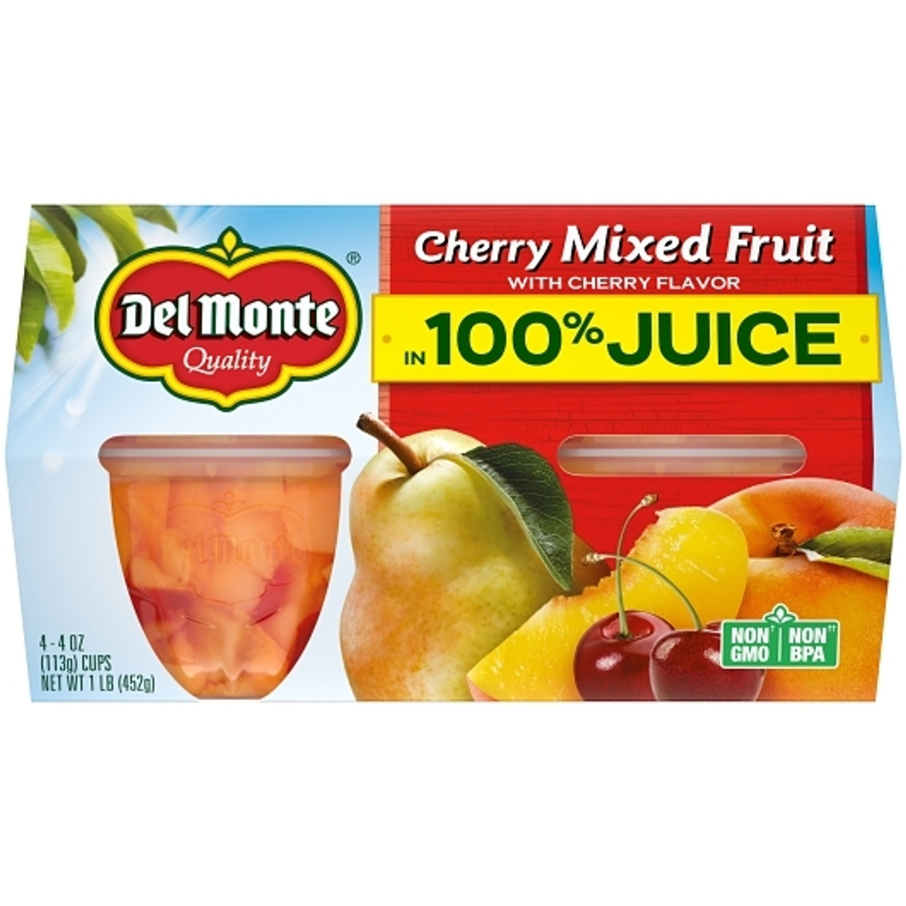 Del Monte Cherry Mixed Fruit In 100% Juice, 4 Ounce, 6 Per Case