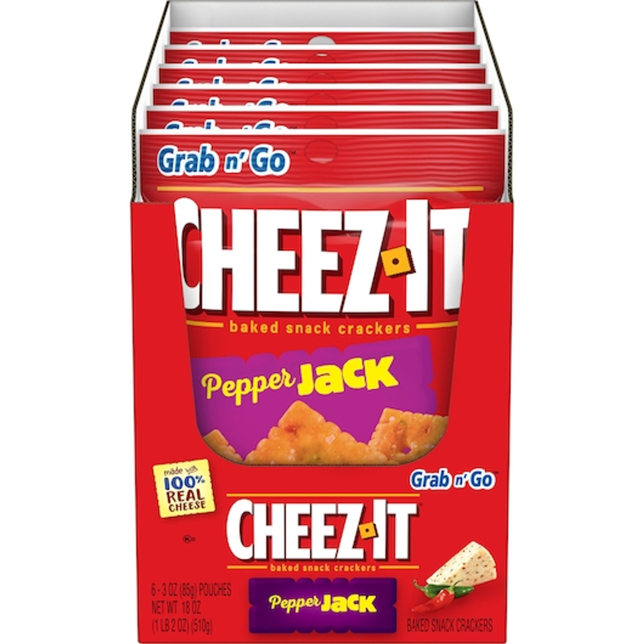Cheez-It Pepper Jack Snack Crackers, 3 Ounces, 6 Per Box, 6 Per Case