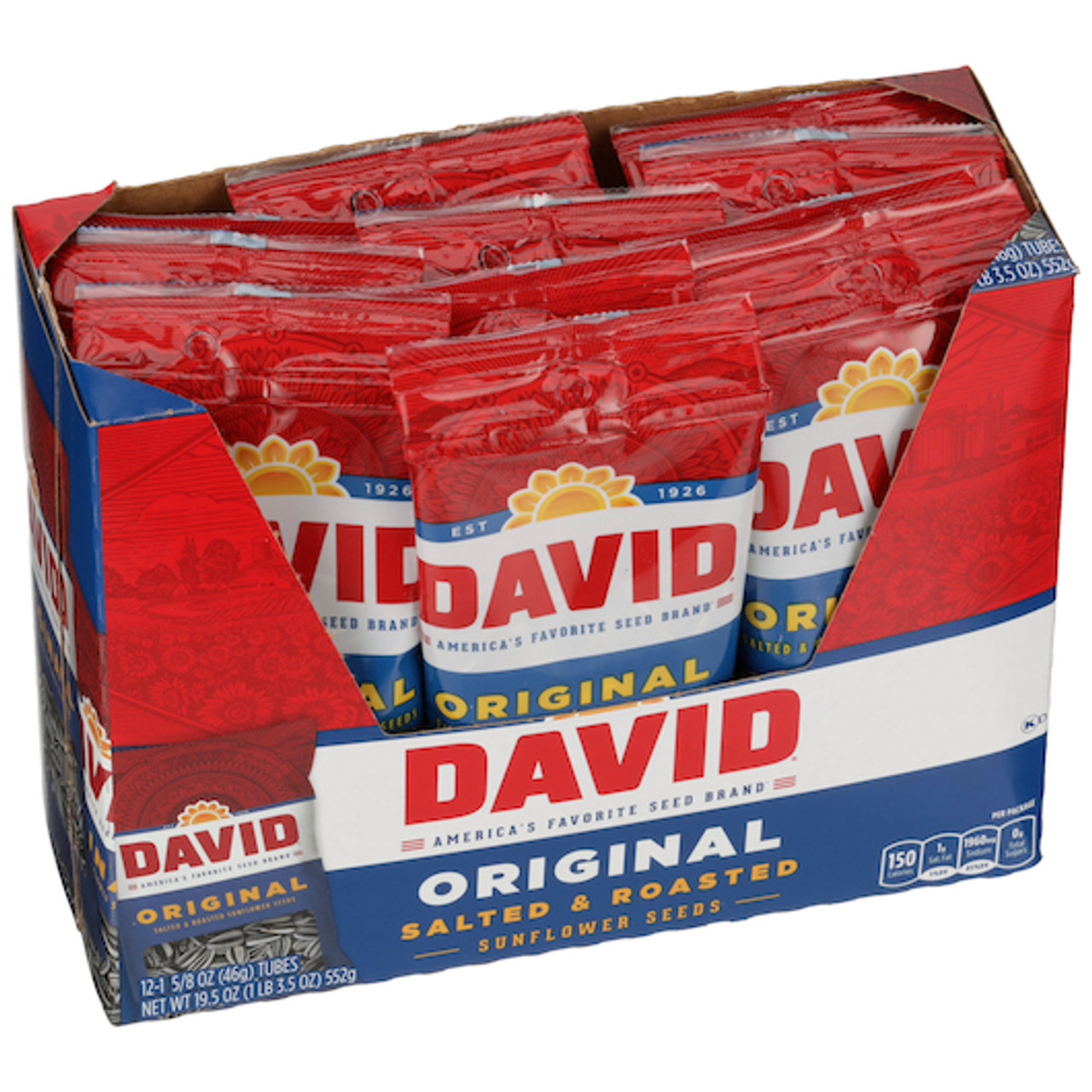 David Original Salted & Roasted Sunflower Seeds, 1.63 Ounces, 144 Per Case