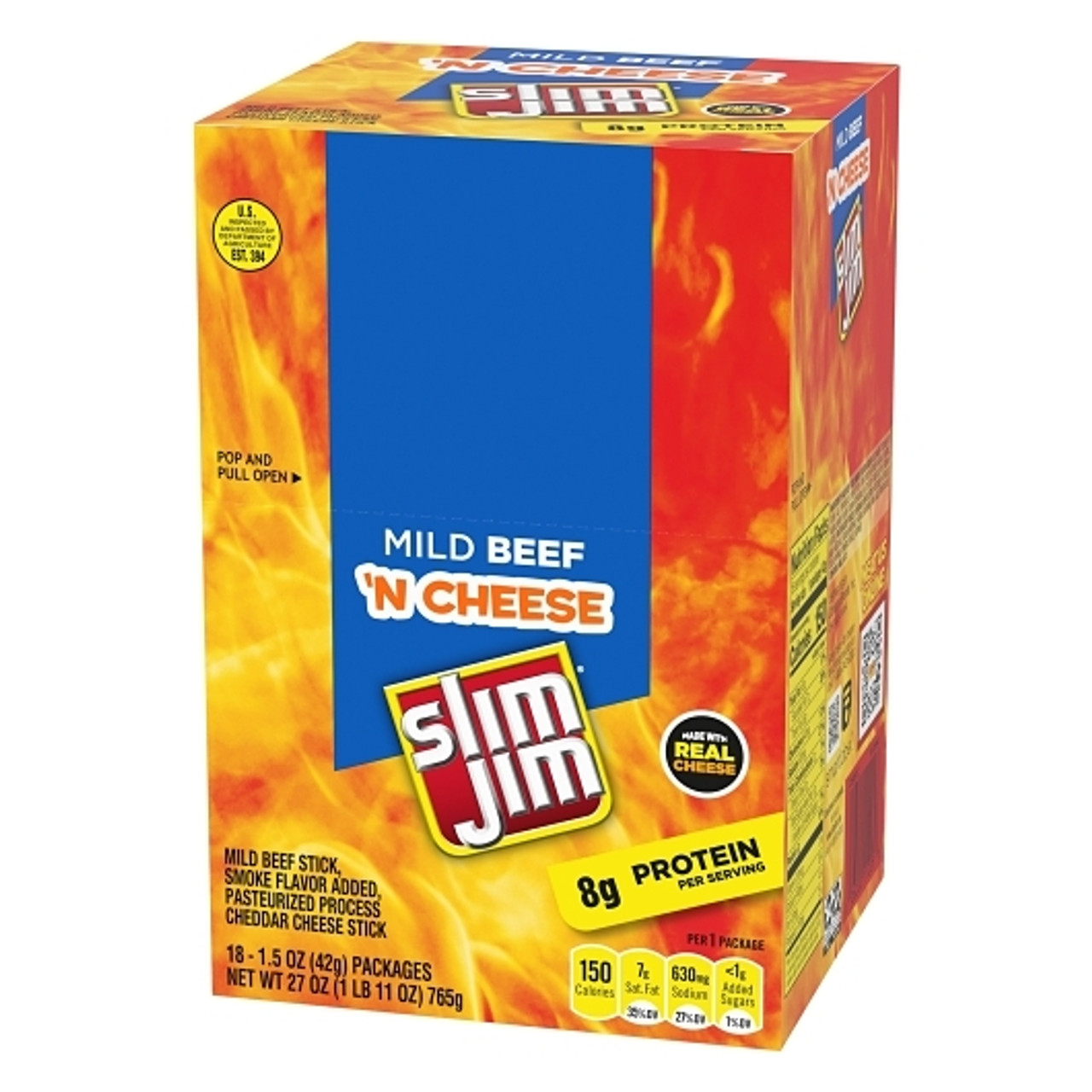 Slim Jim Mild Beef and Cheese Stick, 1.5 Ounce, 108 Per Case