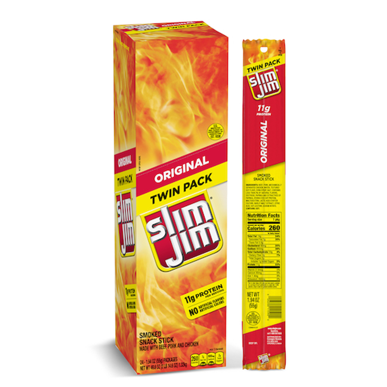 Slim Jim Original Giant Twin Pack Meat Snack Stick, 46.6 Ounce, 24 Per Box, 6 Per Case