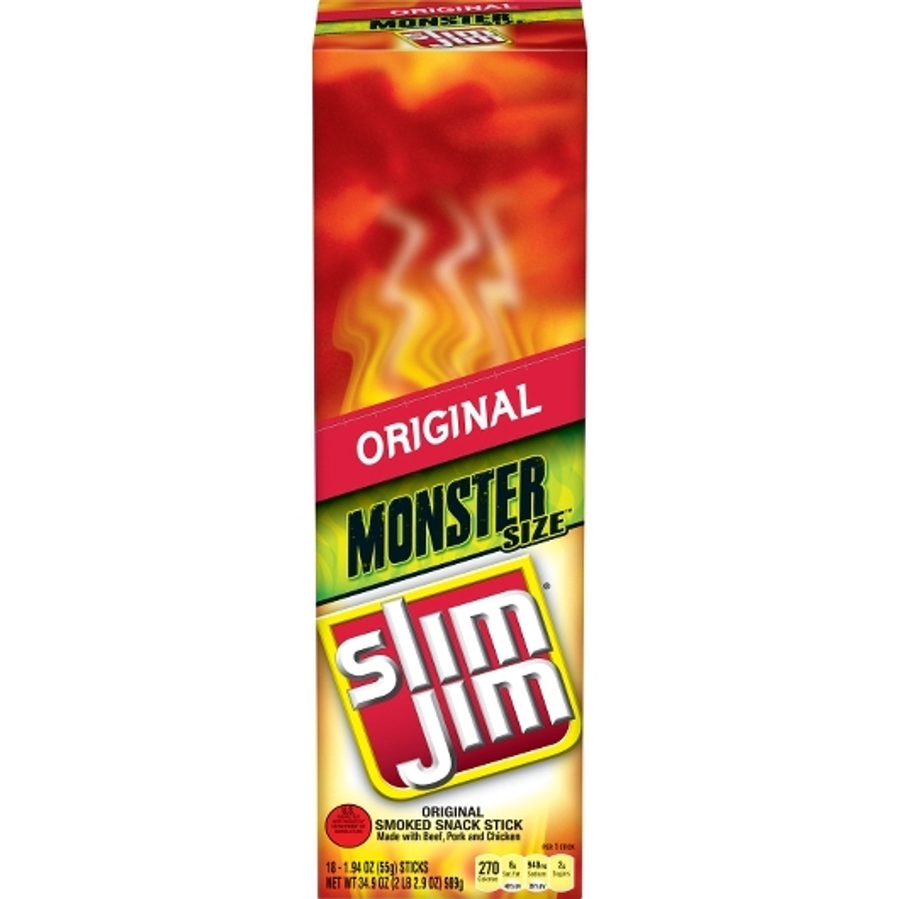 Slim Jim Pork & Beef Monster Original Snack Sticks, 1.94 Ounce, 108 Per Case