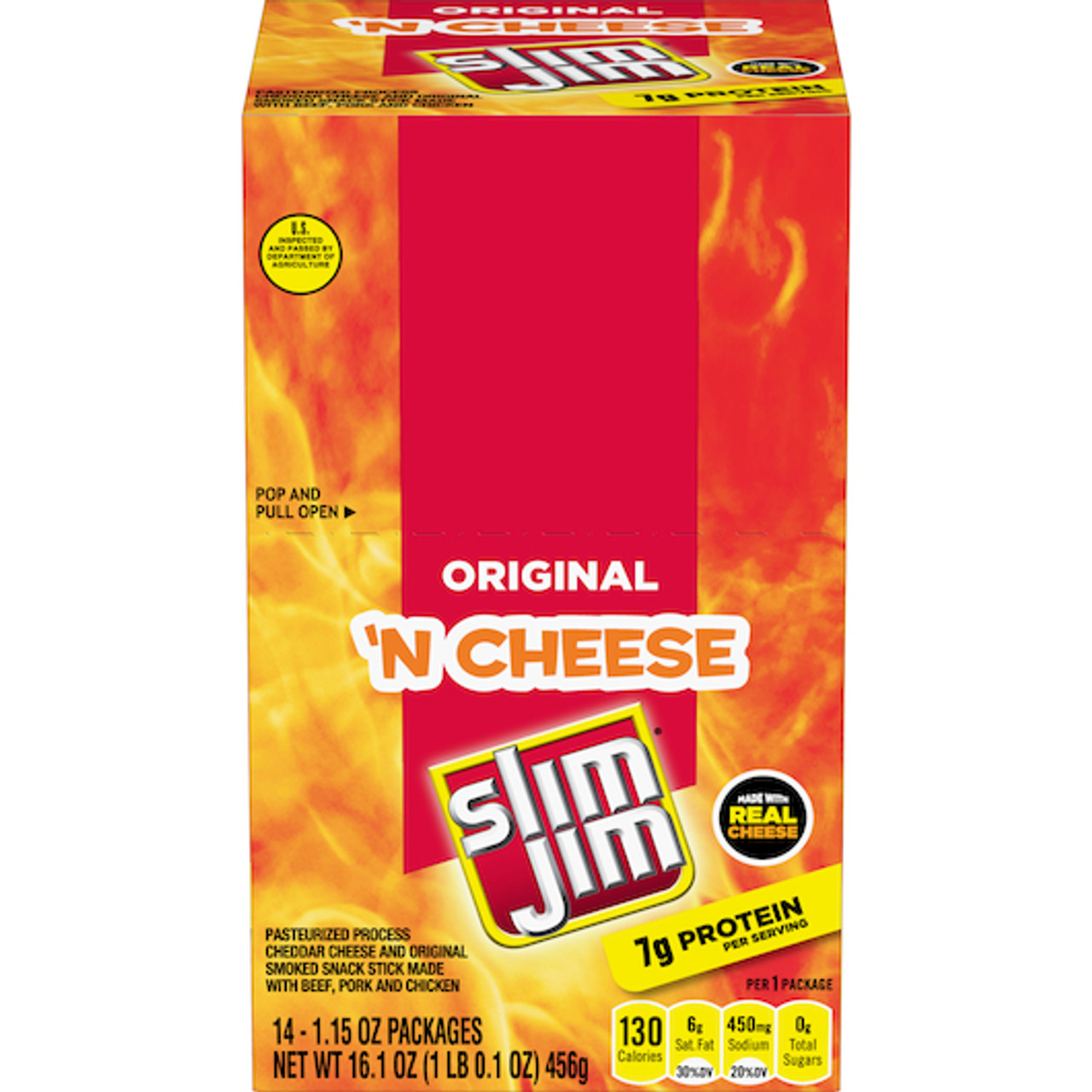 Slim Jim Cheese Original, 1.15 Ounces, 14 Per Box, 6 Per Case