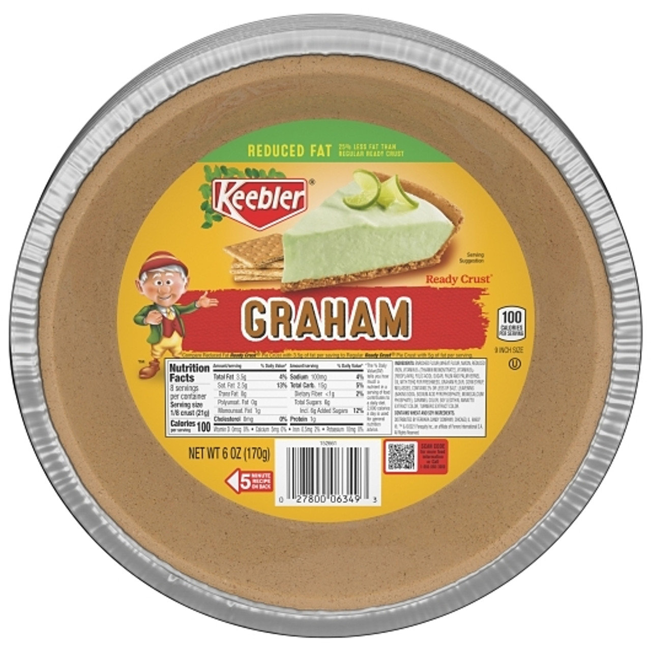 Keebler Ready Crust 9 inch Reduced Fat Graham Cracker Pie Crust, 6 Ounce, 12 Per Case