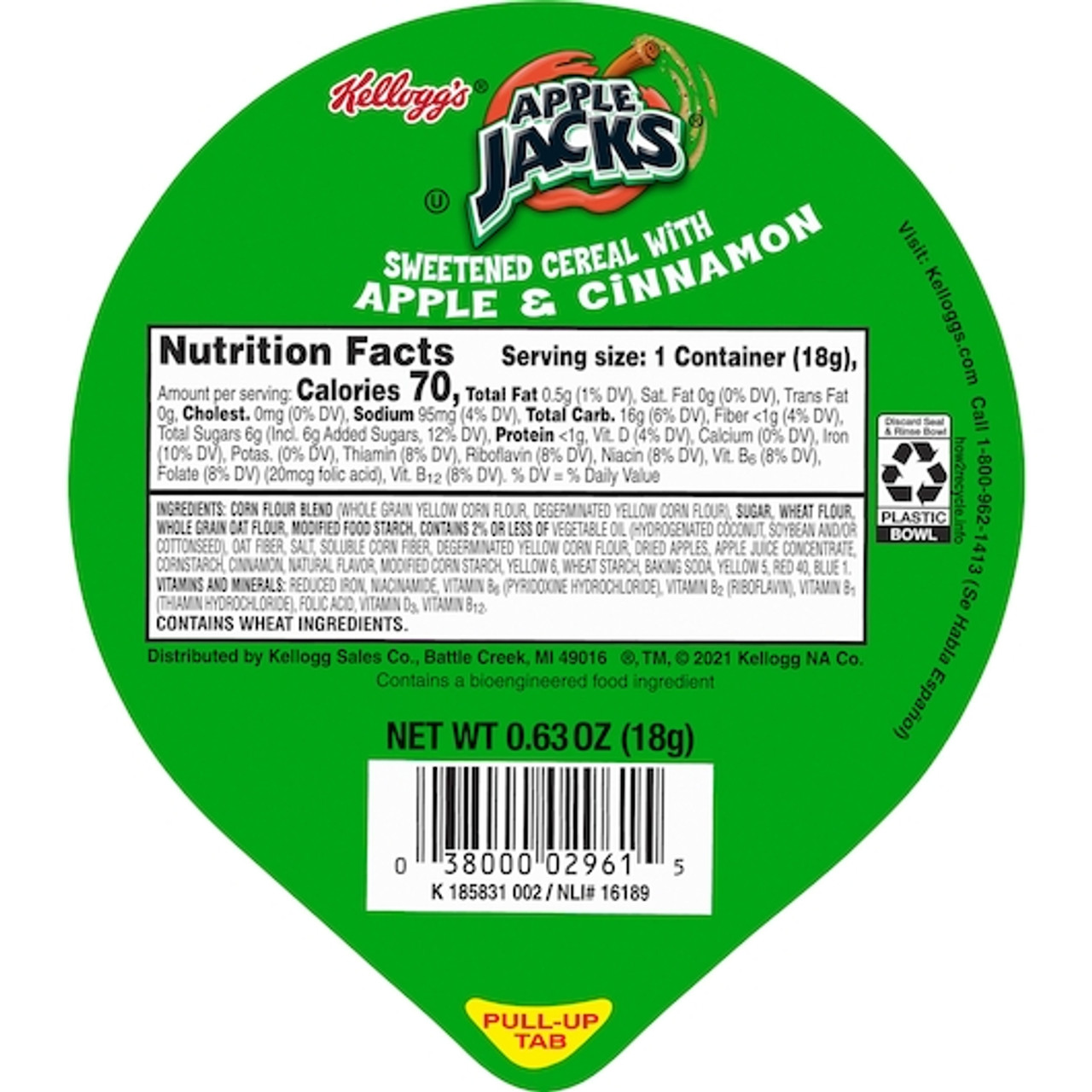 Kellogg Apple Jacks Cereal, 0.63 Ounce, 96 Per Case