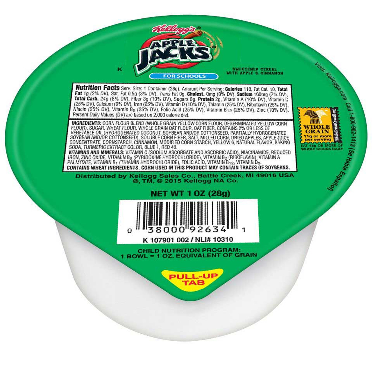 Kellogg s Reduced Sugar Whole Grain Apple Jacks Cereal, 1 Ounce, 96 Per Case