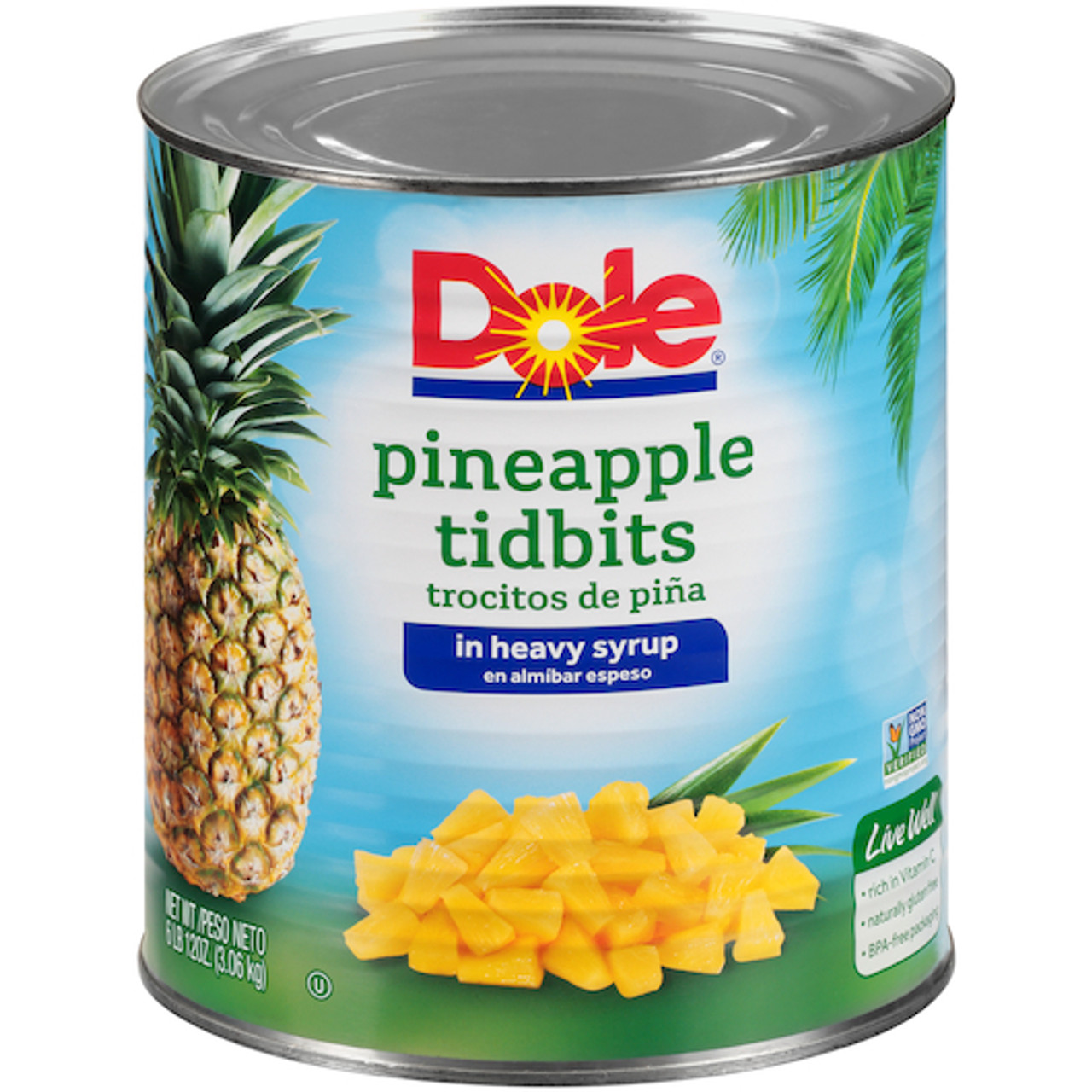 Dole Fancy Pineapple Tidbits In Heavy Syrup, 106 Ounce, 6 Per Case
