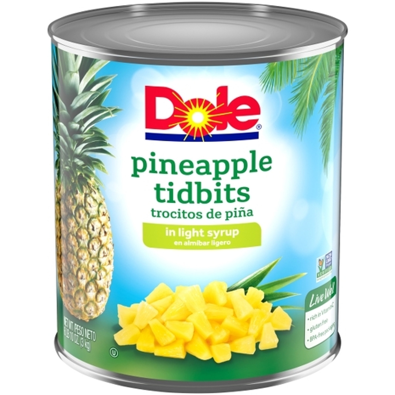 Dole Choice Pineapple Tidbits In Light Syrup, 106 Ounce, 6 Per Case