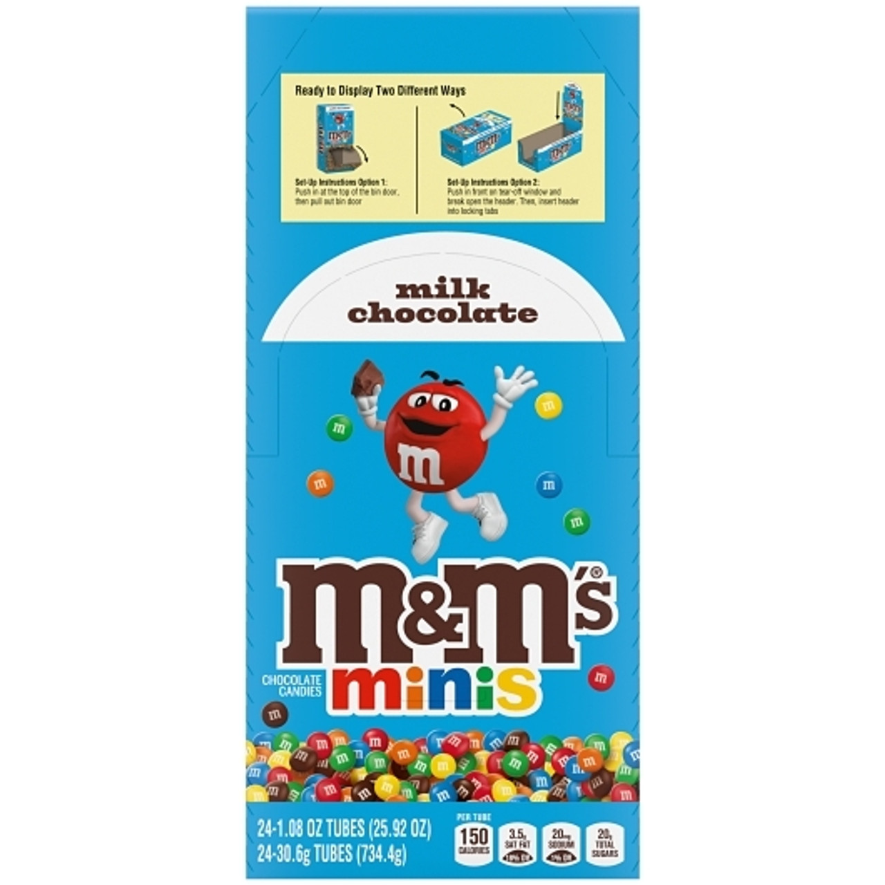 M&M s Milk Chocolate Mini Tubes, 1.08 Ounce, 24 Per Pack, 12 Per Case