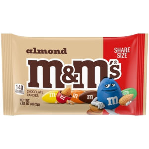 M&M s Almond Sharing Size, 2.83 Ounces, 18 Per Box, 6 Per Case