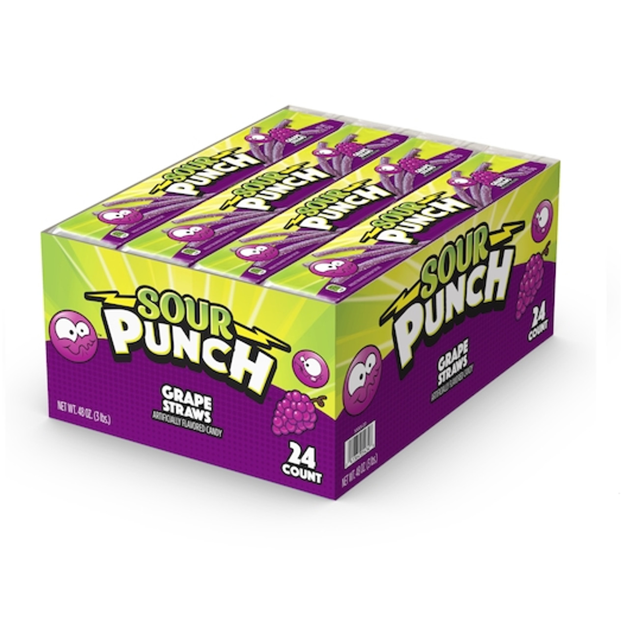 Sour Punch Grape Straws Gummy Candy, 2 Ounce, 288 Per Case