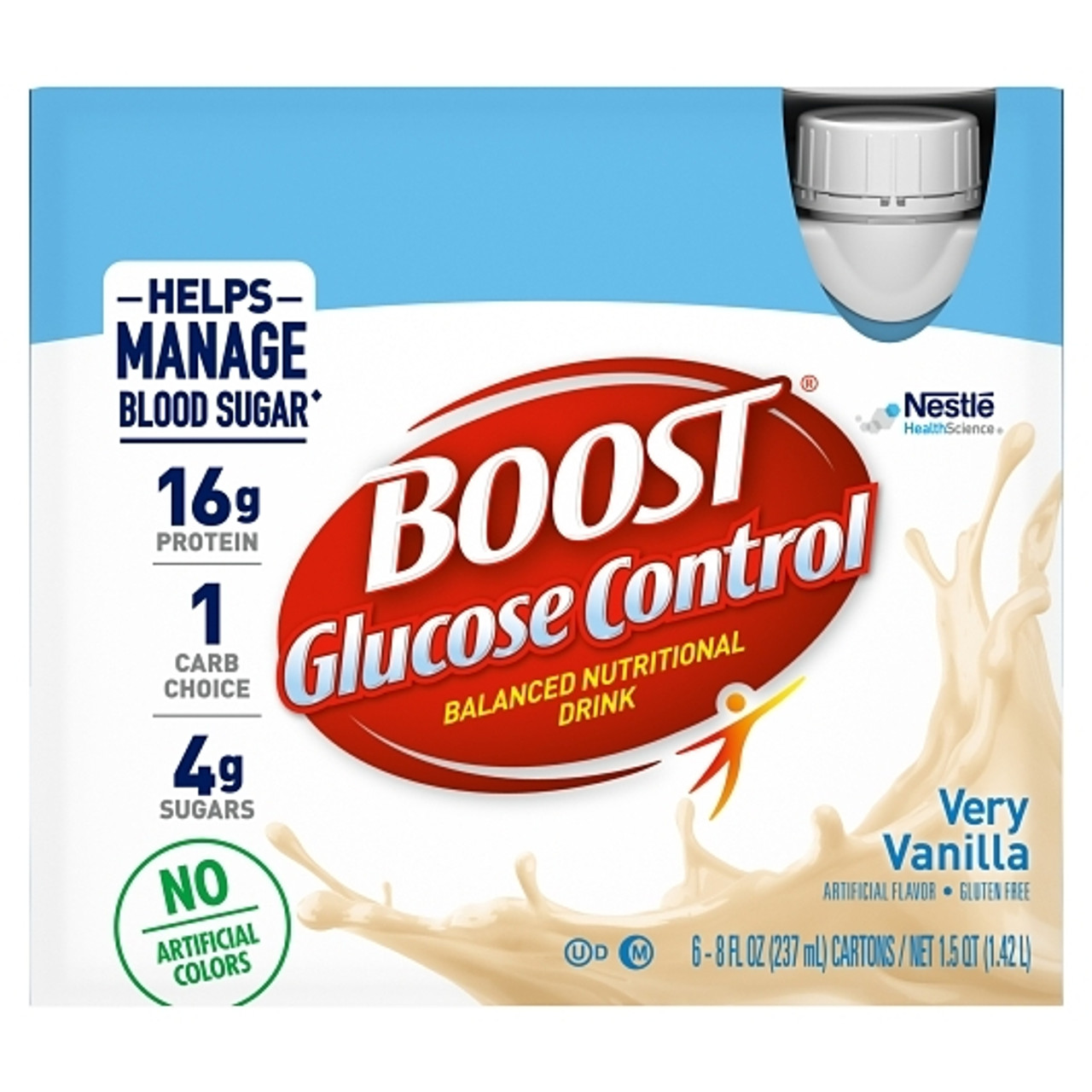 Boost Glucose Control Very Vanilla Nutritional Drink, 8 Fluid Ounce, 6 Per Box, 4 Per Case