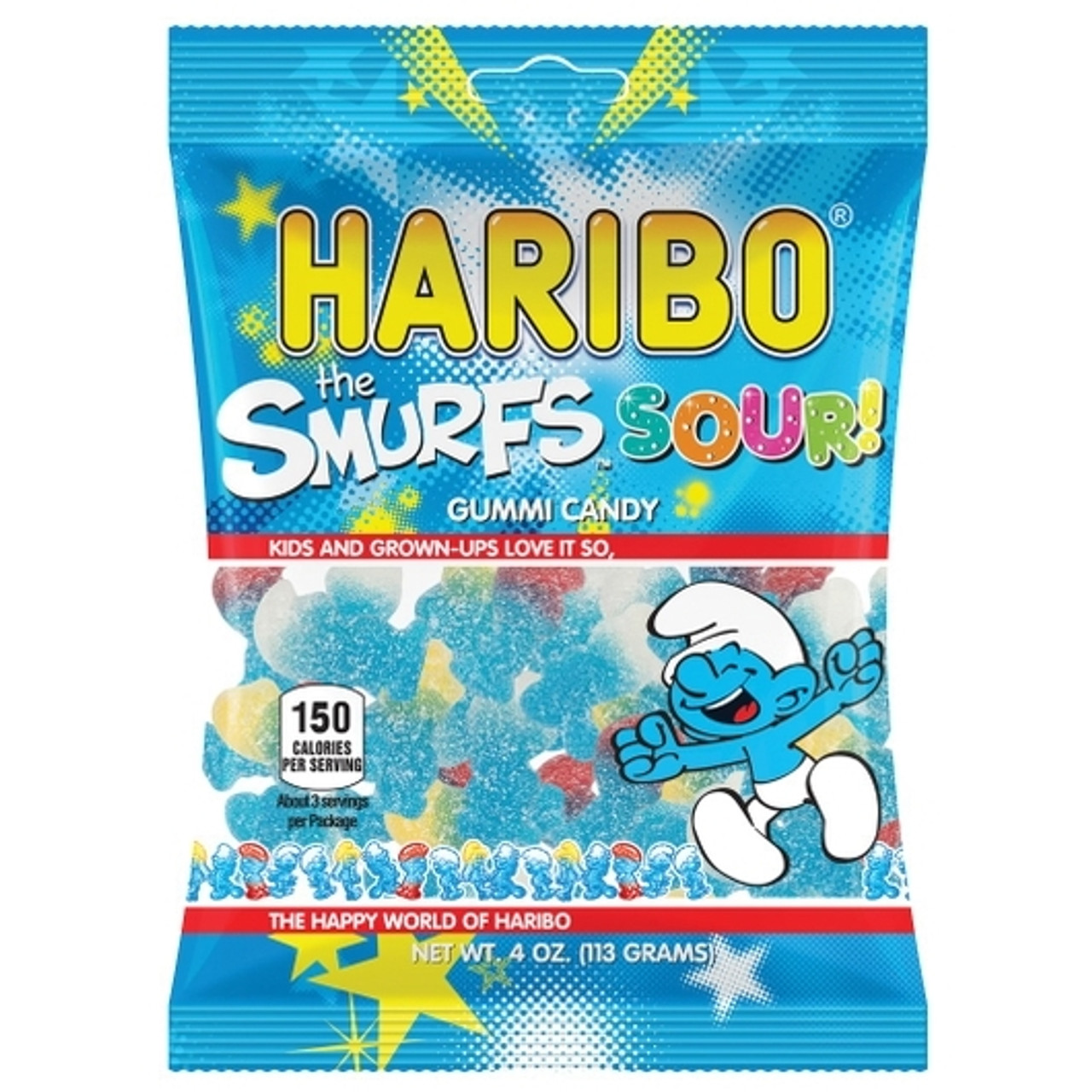 Haribo Confectionery Smurfs Sour Gummy Candy, 4 Ounce, 12 Per Case