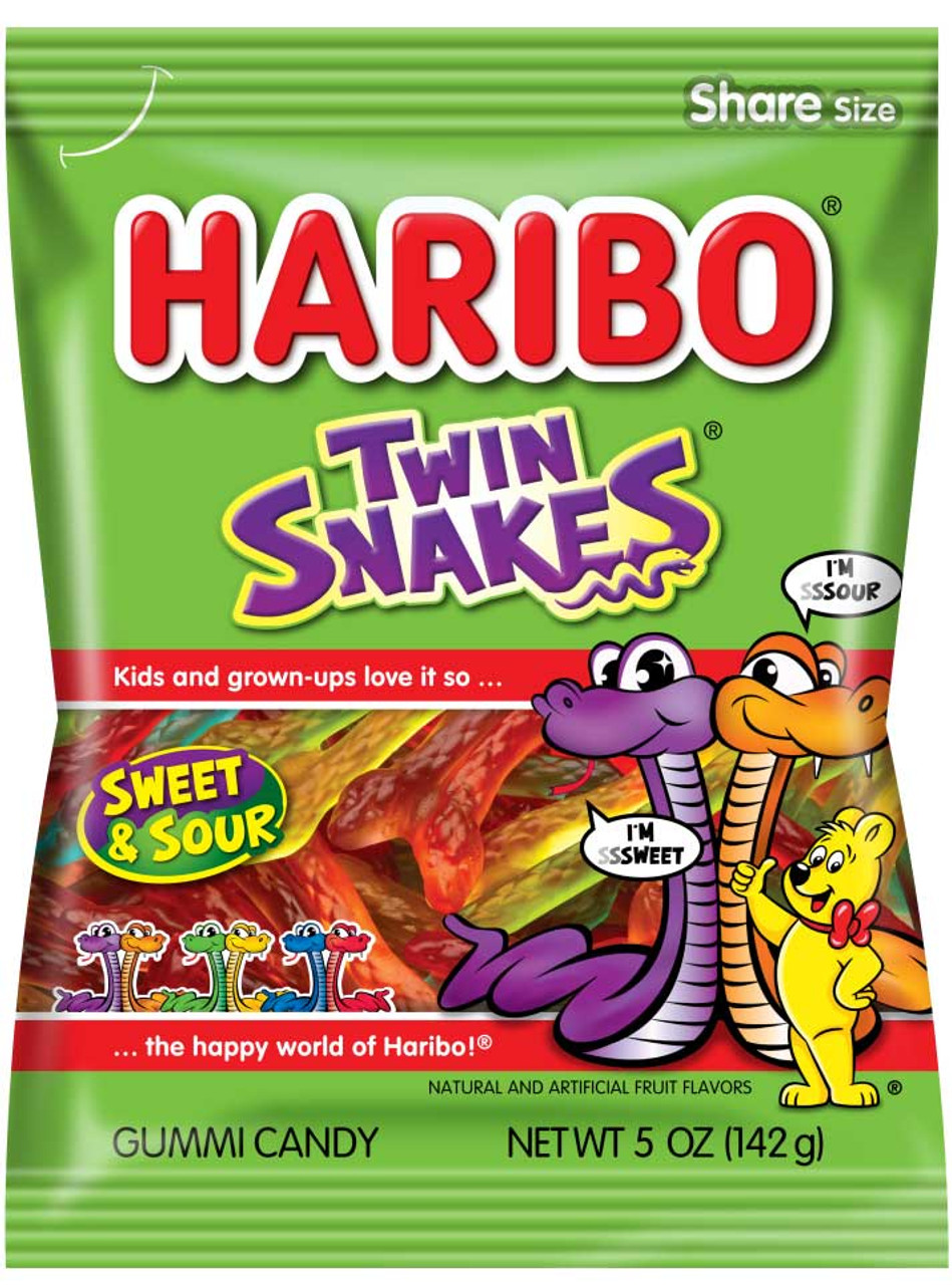 Haribo Twin Snakes Gummy Candy, 5 Ounce, 12 Per Box, 8 Per Case