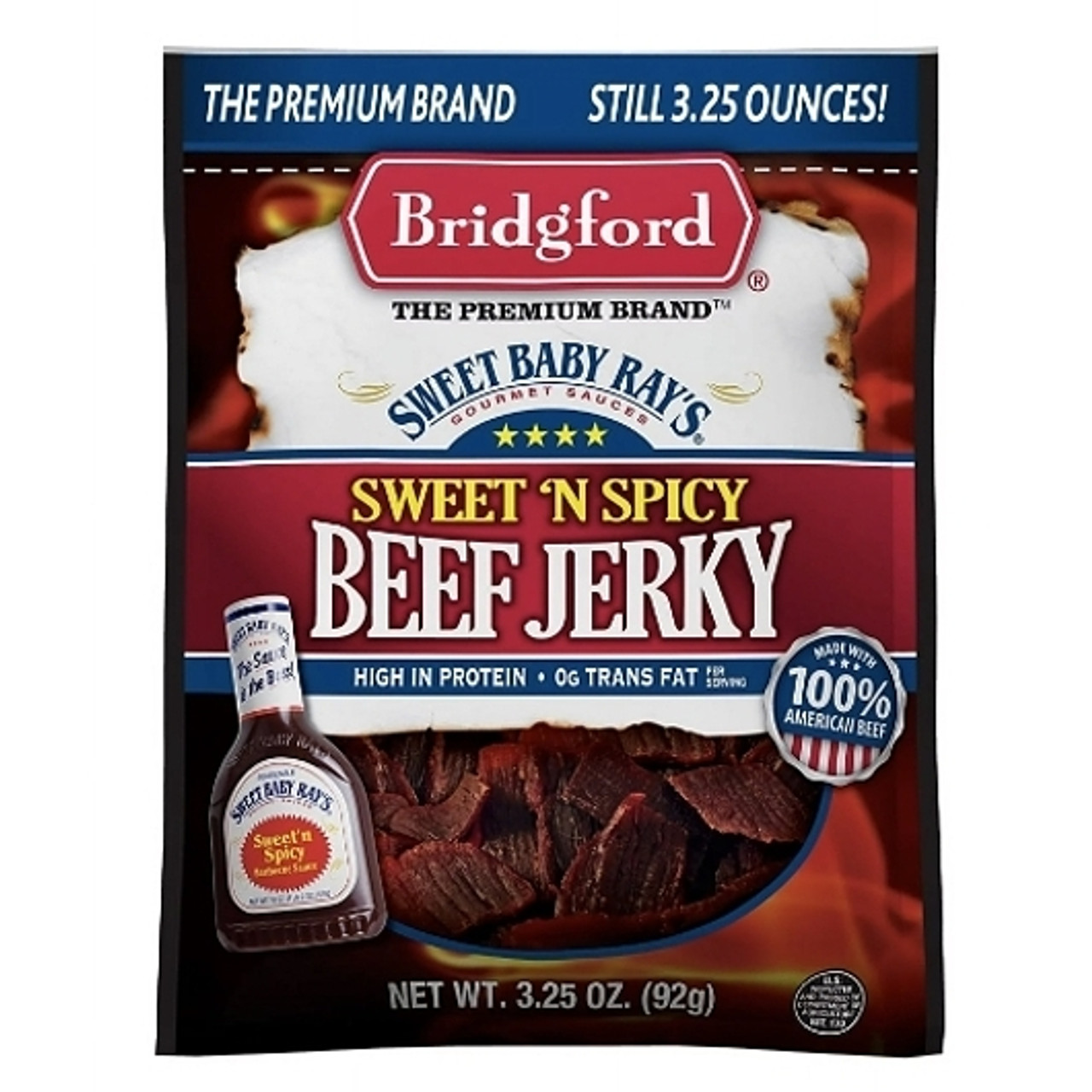 Bridgford Sweet Baby Ray s Sweet N Spicy Beef Jerky, 3.25 Ounce, 12 Per Case