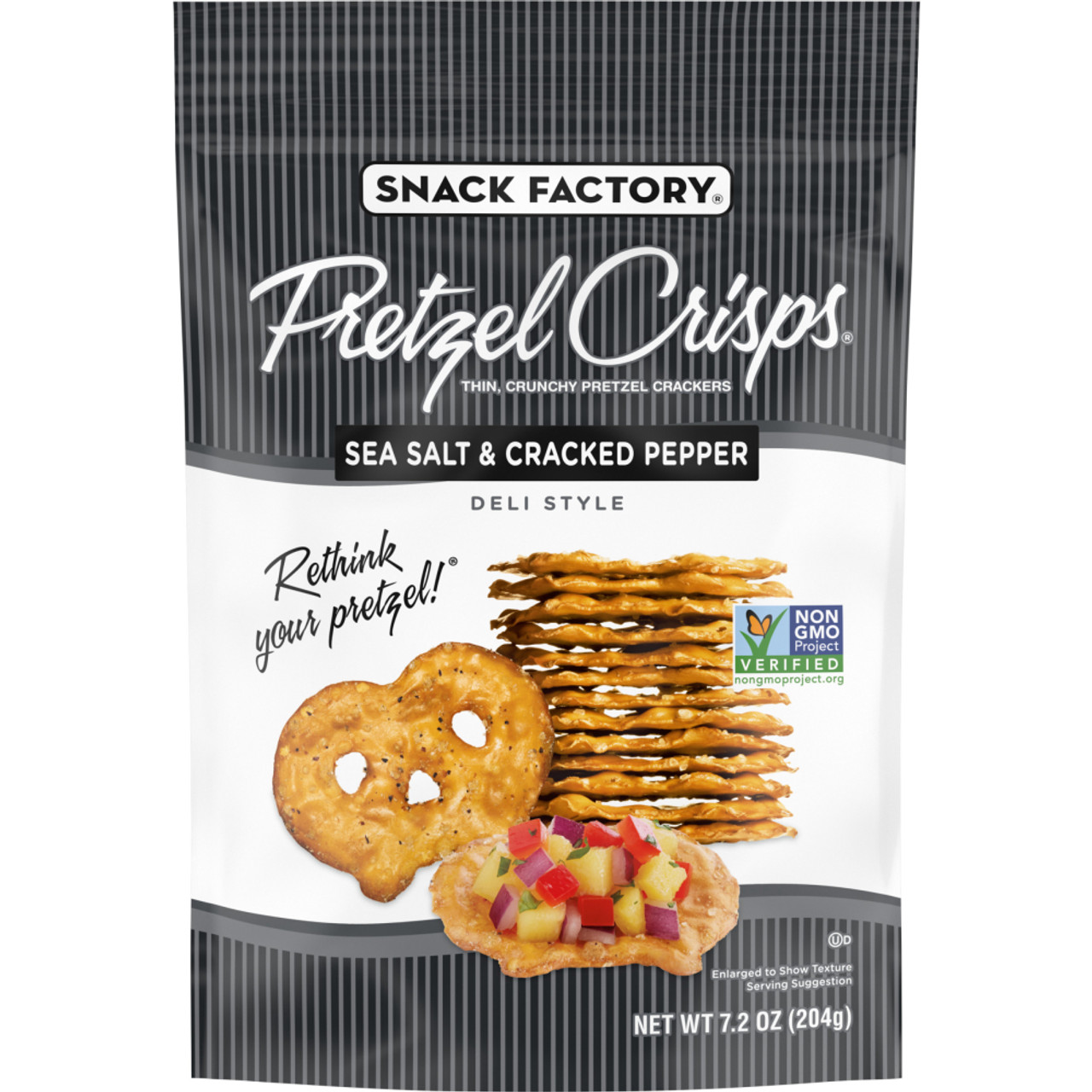 Snack Factory Pretzel Crisps Sea Salt & Cracked Pepper, 7.2 Ounce, 12 Per Case
