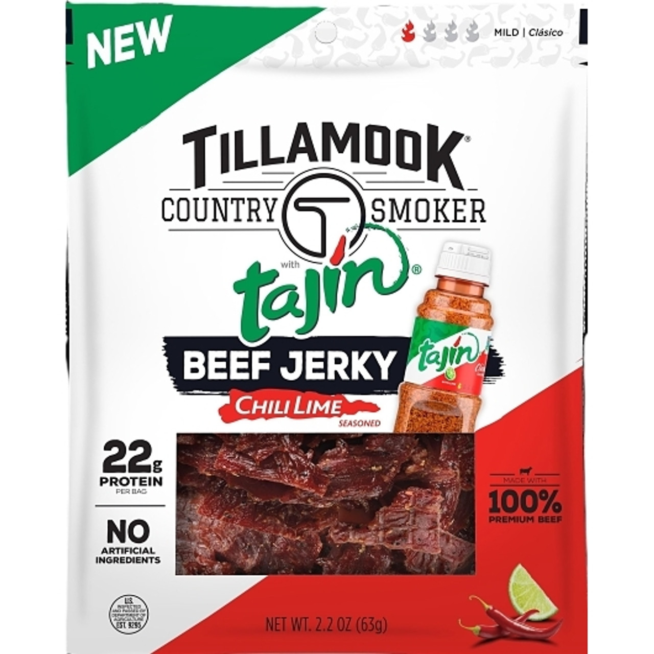 Tillamook Country Smoker Tajin Chili Lime Beef Jerky, 2.2 Ounce, 12 Per Case