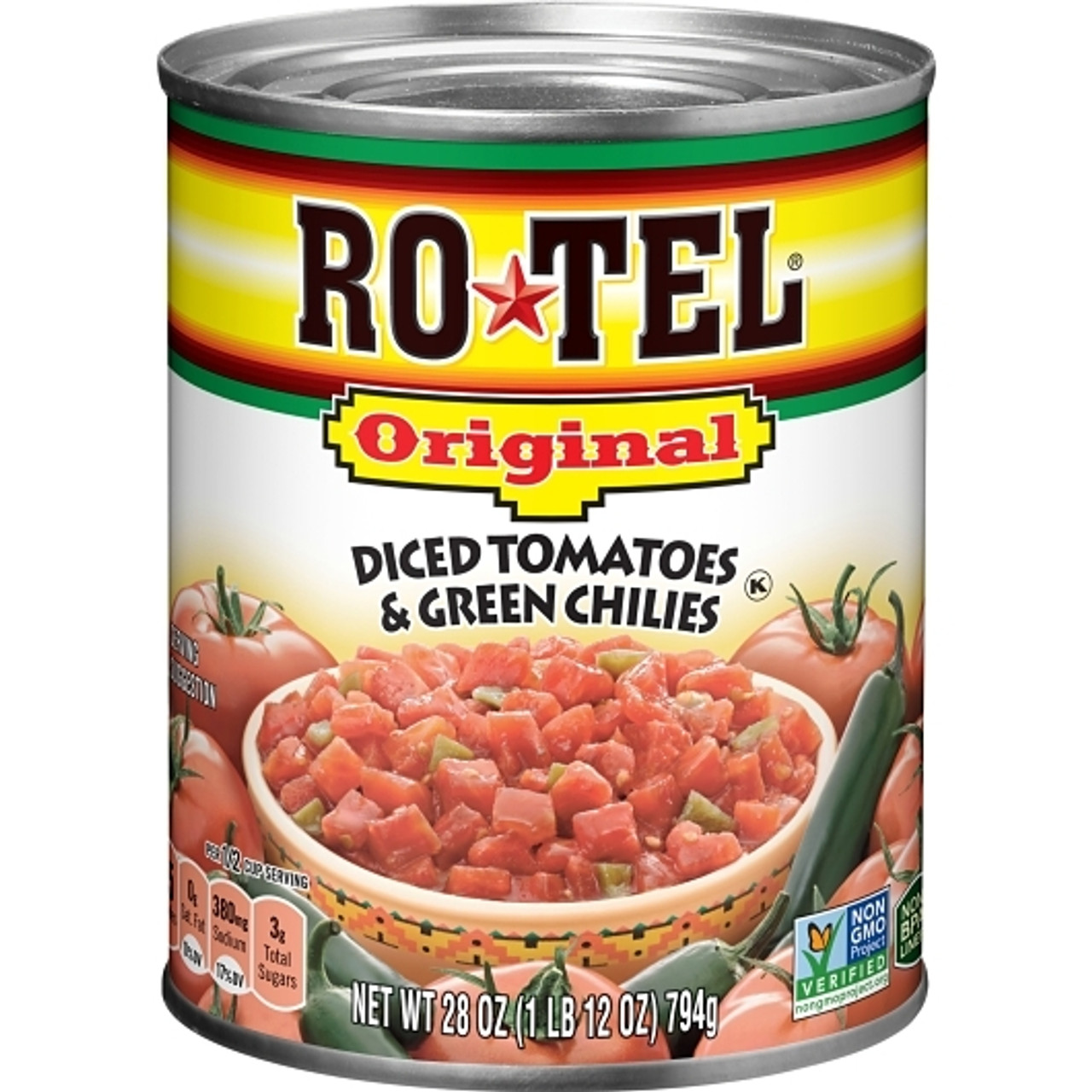 Ro Tel Original Diced Tomatoes And Green Chilies, 28 Ounces, 12 Per Case