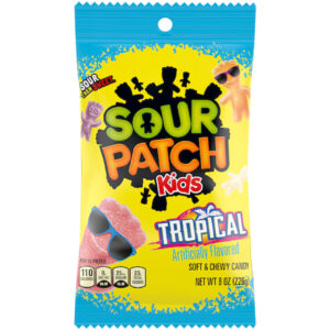 Sour Patch Kids Fat Free Tropical Soft Candy Peg Bag, 8 Ounce, 12 Per Case