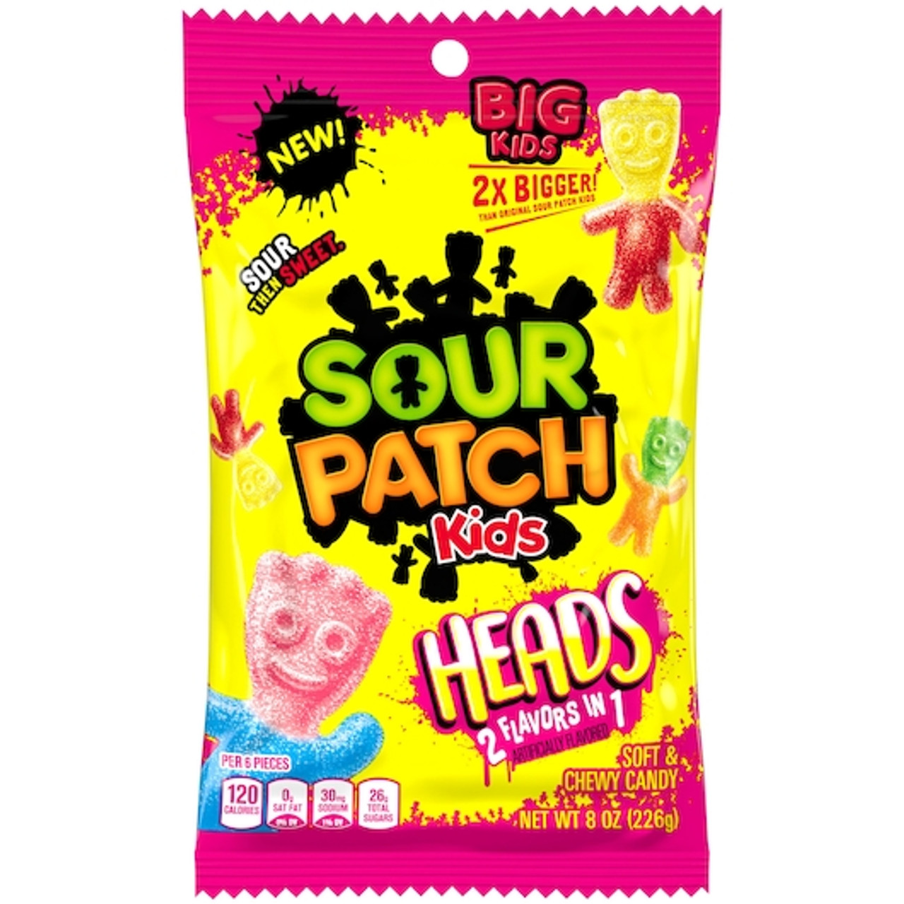 Sour Patch Kids Heads Soft Candy Peg Bag, 8 Ounce, 12 Packs Per Case