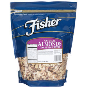 Fisher Almonds Sliced Natural Toasted No Salt, 32 Ounce, 3 Per Case