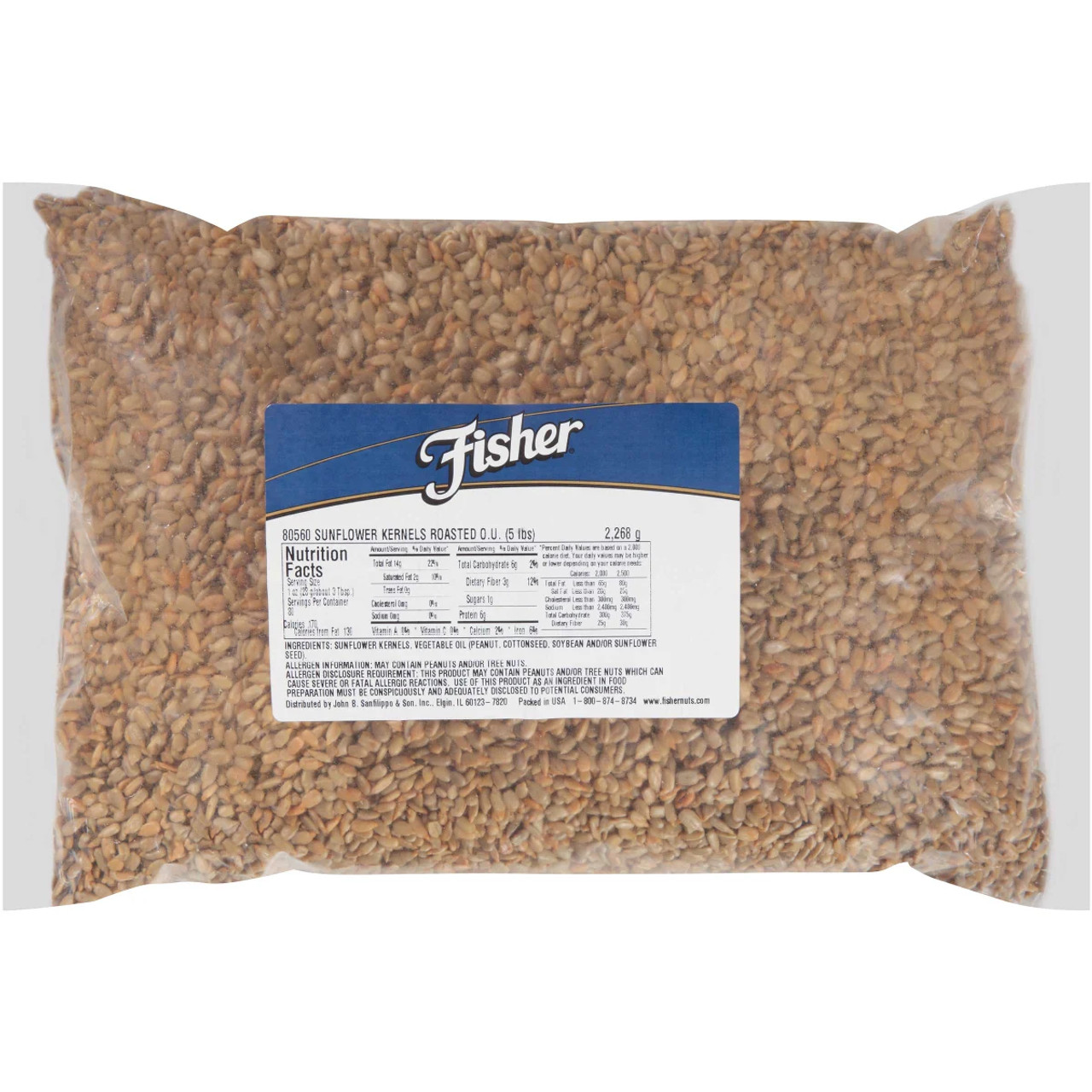 Fisher Roasted No Salt Sunflower Kernels, 5 Pound, 1 Per Case