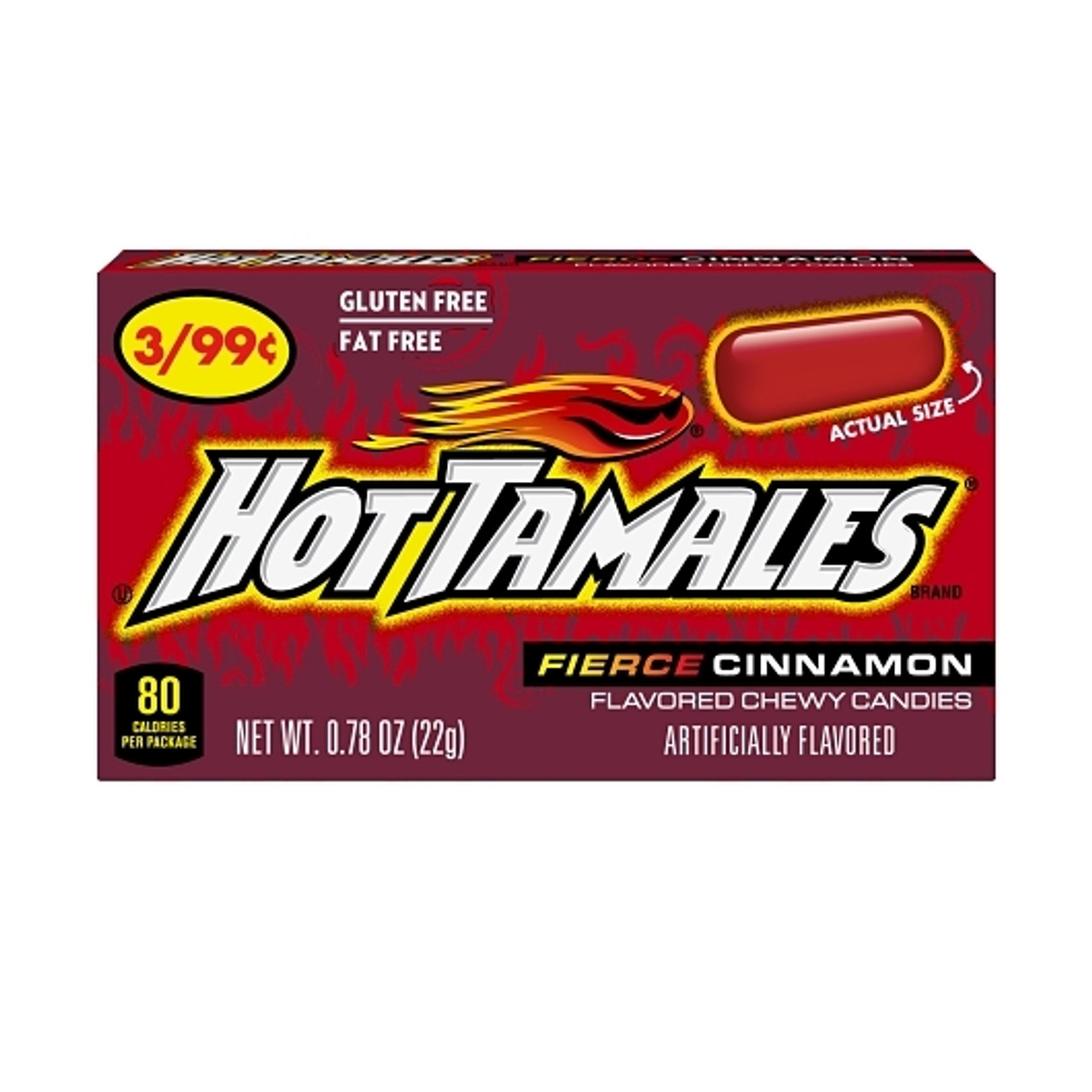 Hot Tamales Gluten Free Fat Free Fierce Cinnamon, 0.78 Ounce, 24 Per Box, 16 Per Case