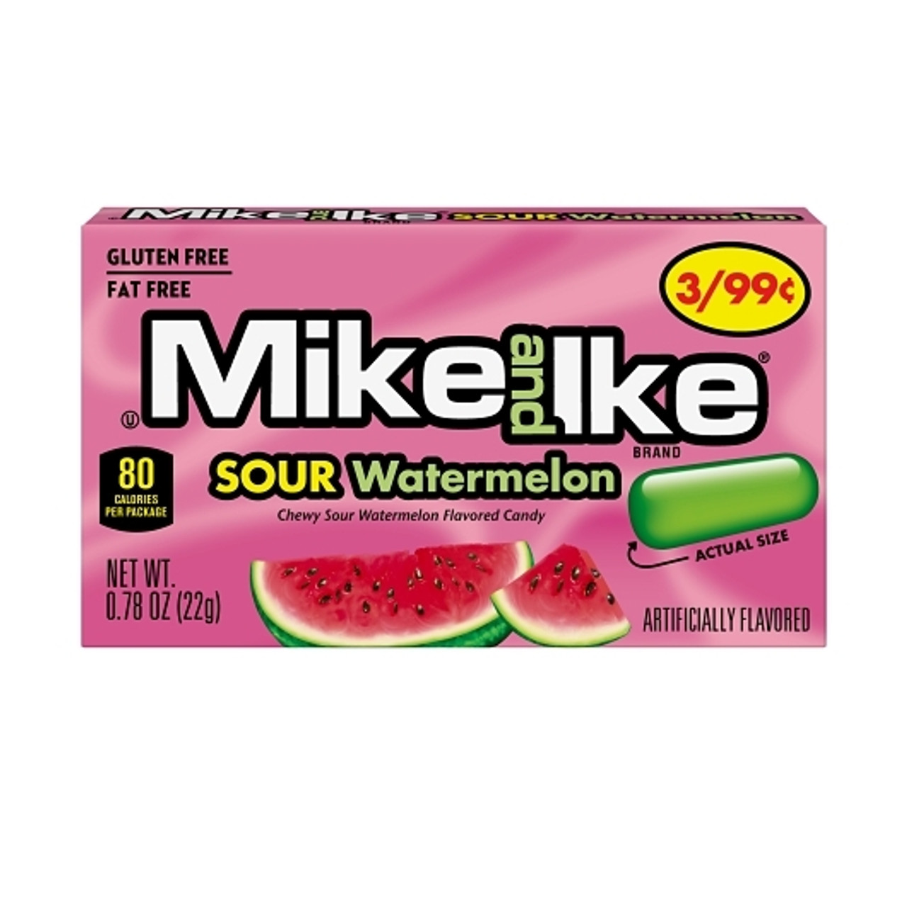 Mike & Ike Fat Free Gluten Free Sour Watermelon, 0.78 Ounce, 24 Per Box, 16 Per Case