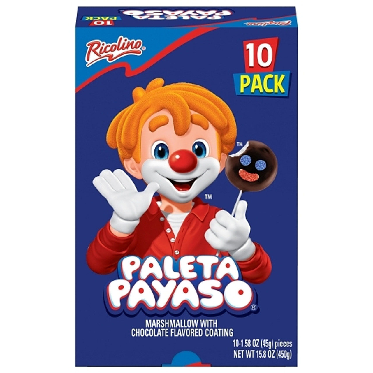 Ricolino Paleta Payaso Marshmallow Chocolate Coated Candy, 5.8 Ounce, 60 Per Case