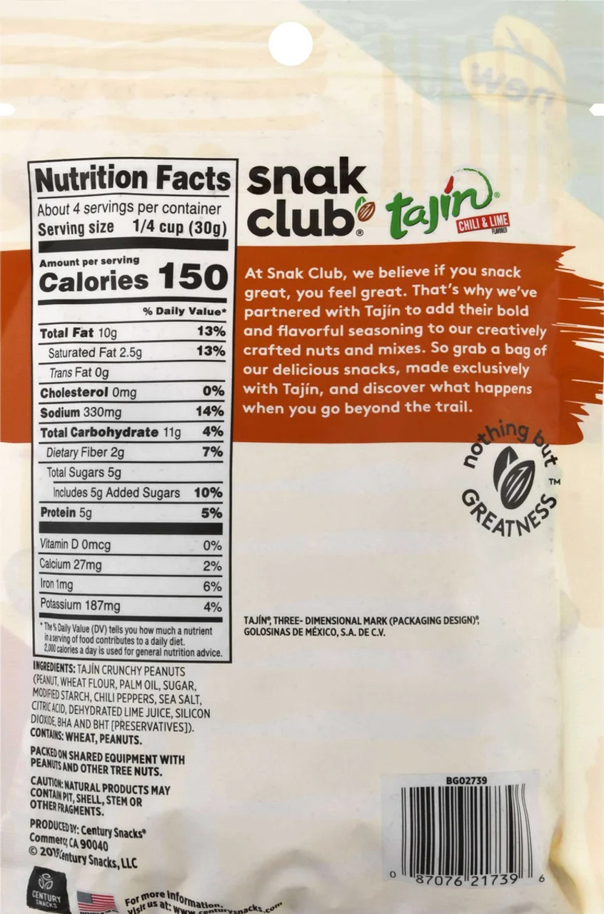 Snak Club Tajin Crunchy Peanut, 4 Ounces, 6 Per Case