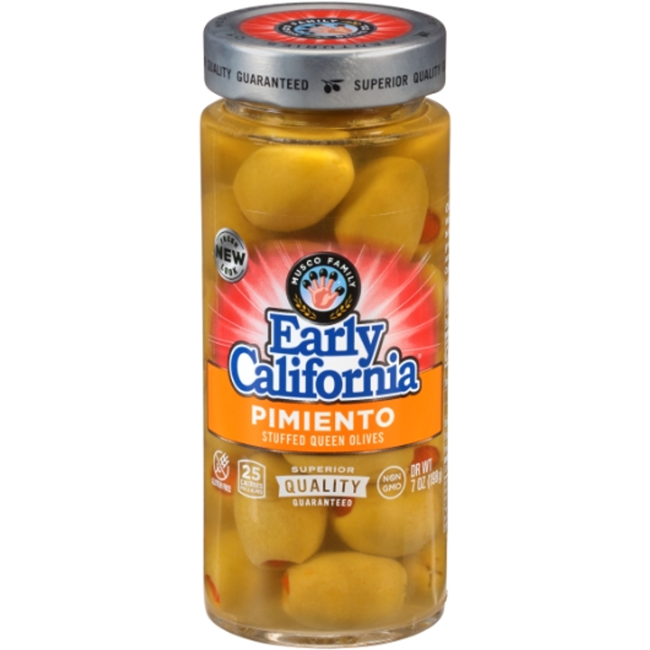Early California Pimento Stuffed Queen Olives Jar, 7 Ounce, 12 Per Case
