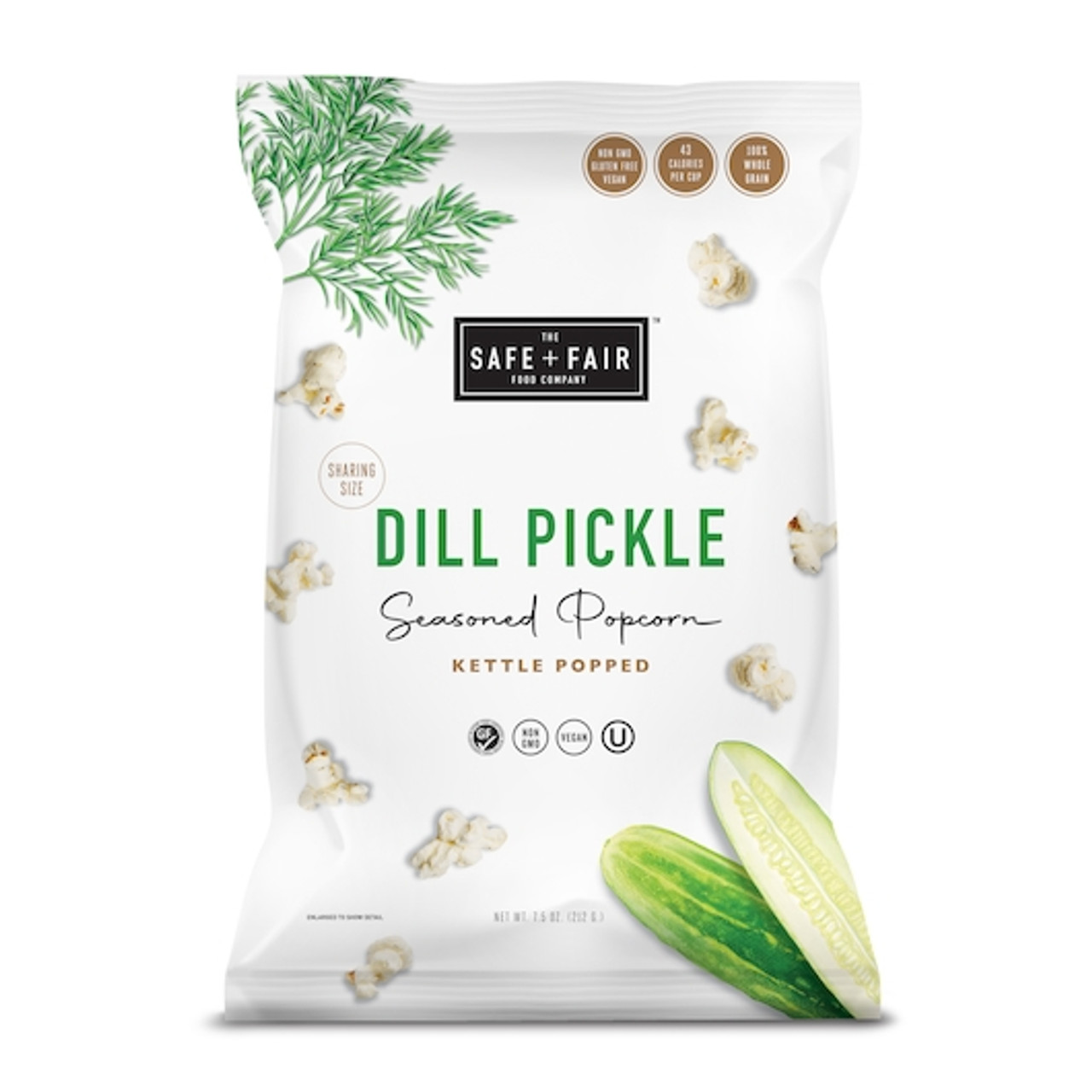 Safe + Fair Drizzled Popcorn Kettle Popped Dill Pickle Flavored Popcorn, 3 Ounce, 6 Per Case